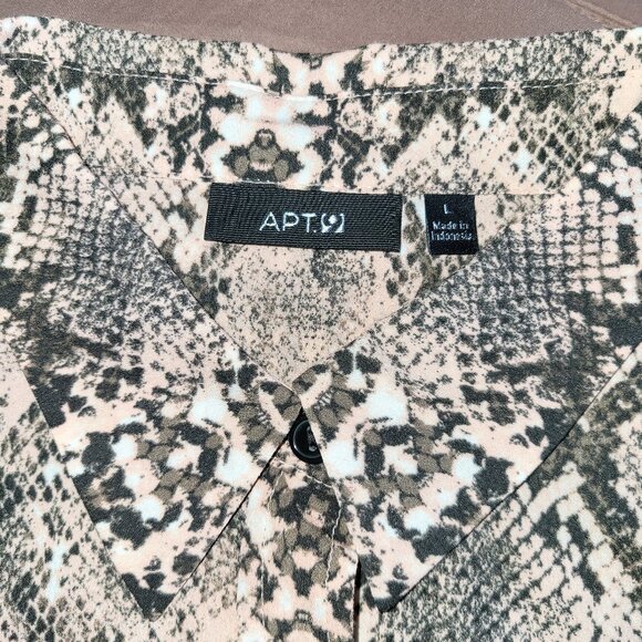 Apt 9 Snakeskin print long-sleeved blouse, pink, black and white, size L - Picture 2 of 8